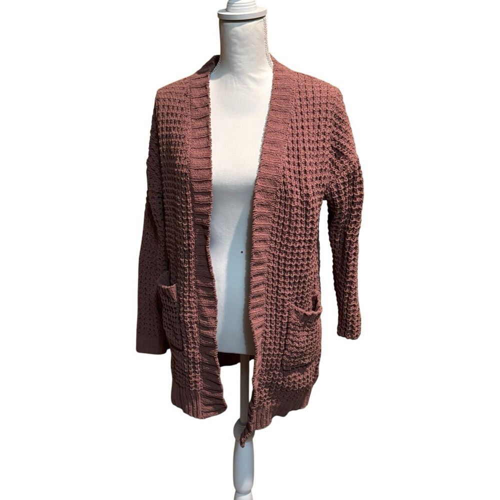 Moon & Madison Women's Size XS Dusty Rose Chunky Knit Open Cardigan Sweater
